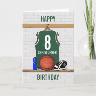 Green and White Basketball Jersey Happy Birthdday Kaart