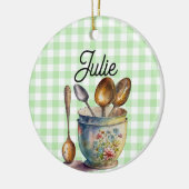 "Green and White Checkered - Spoons in Cup Keramisch Ornament (Links)