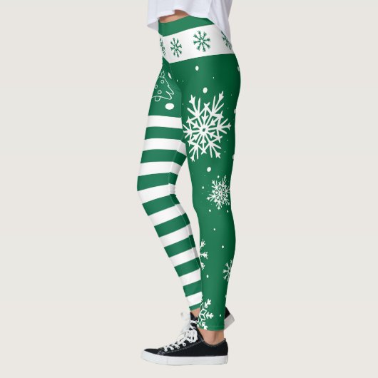 Green and White Christmas Leggings with Snowflakes (Gauche)