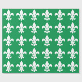 Green and White Fleur de Lys Cadeaupapier (Vlak)