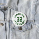 Green and White Football Maman Numéro Jersey<br><div class="desc">Saluez votre équipe sportive préférée, votre footballeur ou montrez votre fierté scolaire avec un bouton d'esprit personnalisé! Ajoutez votre nom d'école ou personnalisez-le avec le nom d'un joueur et son numéro de maillot. Parfait pour le football, le basket, le baseball et les jeux de football ! Créez des broches personnalisées...</div>