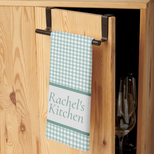 Green and White Gingham Check Personalized Theedoek (Derde Gevouwen)