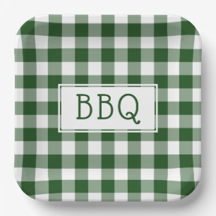 Green and White Gingham Pattern BBQ Party Papieren Bordje