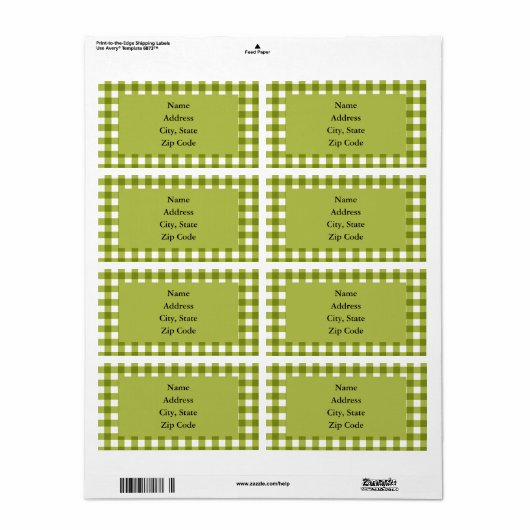 Green and White Gingham Pattern Etiket (Full Sheet)