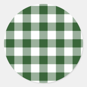 Green and White Gingham Pattern Ronde Sticker