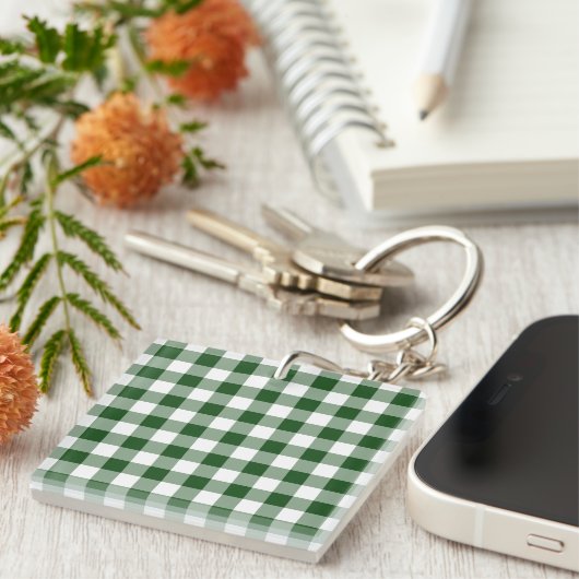 Green and White Gingham Pattern Sleutelhanger (Voorkant Rechts)