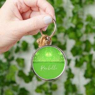 Green and white glitter print sleutelhanger