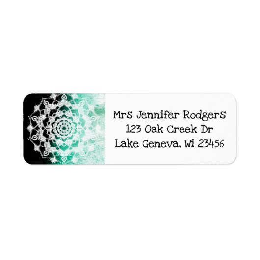 Green and White Mandala Abstract Etiket (Voorkant)