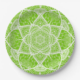 Green and White Mandala - Loergann in Ginkgo Papieren Bordje