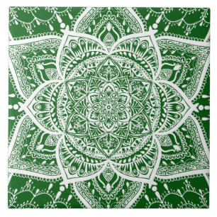 Green and White Mandala - Loergann in Moringa Tegeltje