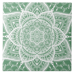 Green and White Mandala - Loergann in Sage Tegeltje