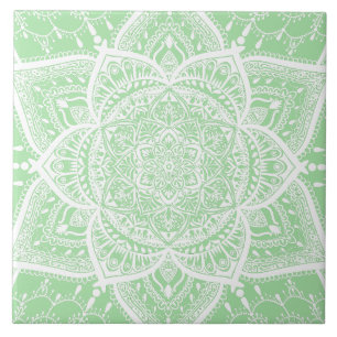 Green and White Mandala - Loergann in Seafoam Tegeltje
