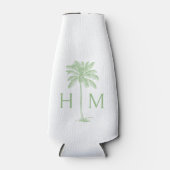 Green and White Palm Palmetto Tree Monogram Flesjeskoeler (Voorkant)