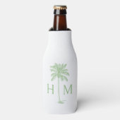 Green and White Palm Palmetto Tree Monogram Flesjeskoeler (Fles Voorkant)