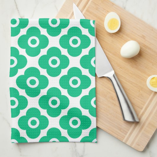 Green and white simple floral pattern retro theedoek (Quarter Fold)