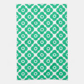Green and white simple floral pattern retro theedoek (Verticaal)