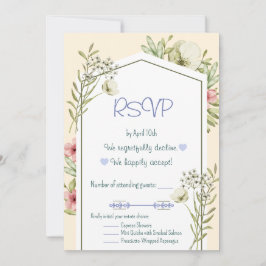 Green And White Wildflowers Geometric RSVP Card Kaart