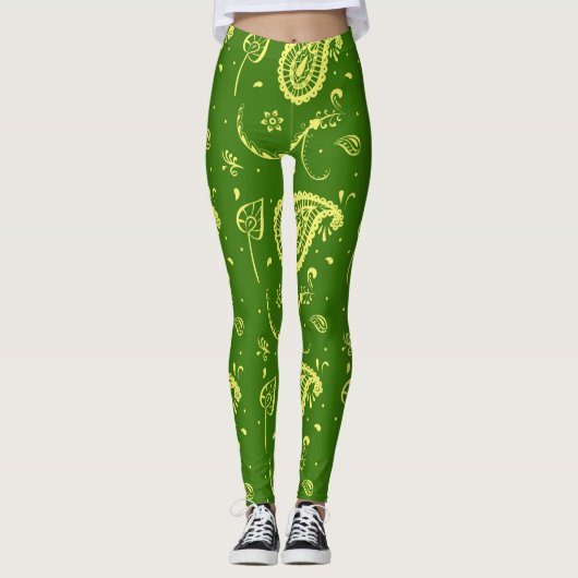 Green And Yellow Kalka Print Women's Leggings (Devant)