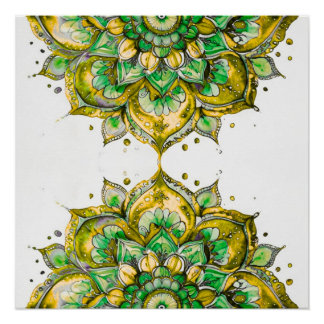 Green and yellow watercolor floral mandala perfect poster