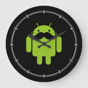 Green Android Robot Mustache op Black Grote Klok