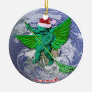 Green Angel Peace on Earth kerstboomversiering Keramisch Ornament