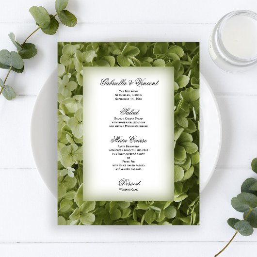 Green Annabelle Hydrangea Floral Menu Mariage