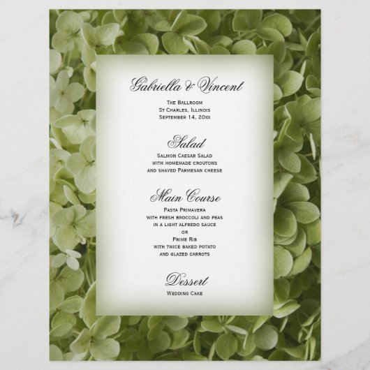 Green Annabelle Hydrangea Floral Menu Mariage (Devant)