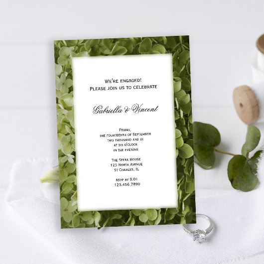 Green Annabelle Hydrangea Flower Engagement Party Kaart
