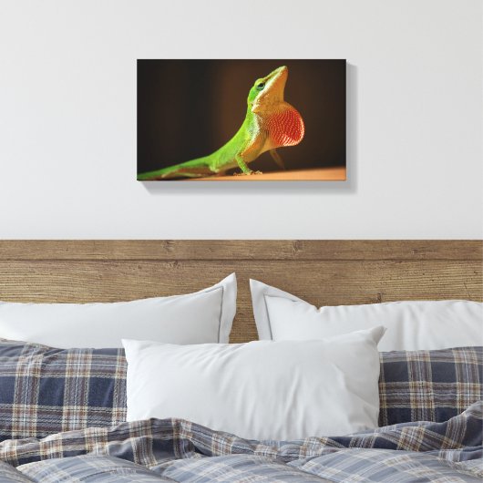 Green Anole Lizard met Red Thraot Canvas Afdruk (Insitu (Slaapkamer))