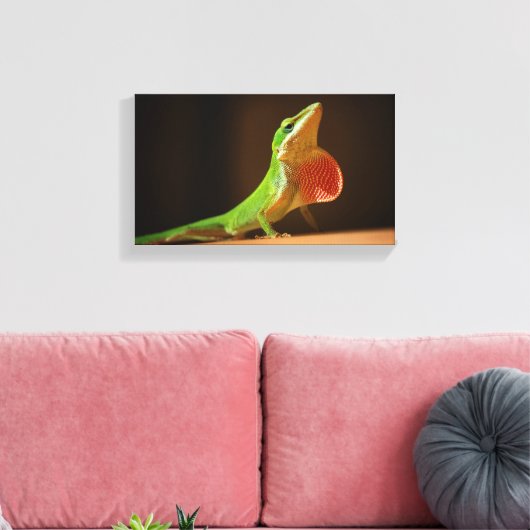 Green Anole Lizard met Red Thraot Canvas Afdruk (Insitu (Woonkamer))