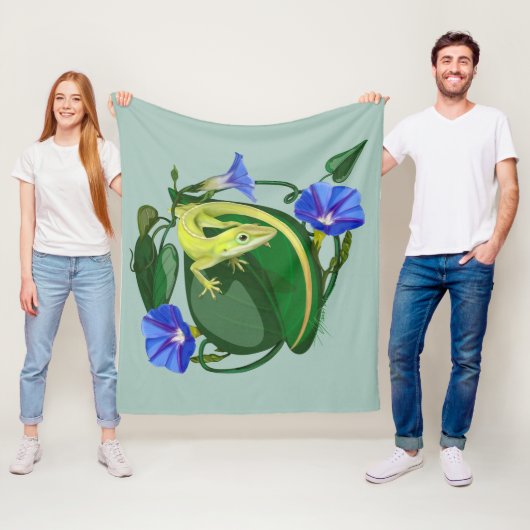 Green Anole with Morning Glory  Fleece Deken (In situ)