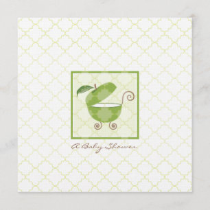 Green Apple Baby Carriage Shower Invitation Kaart