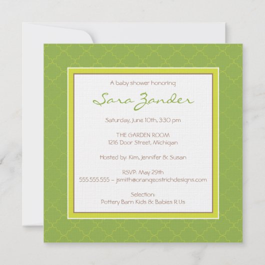 Green Apple Baby Carriage Shower Invitation Kaart (Achterkant)