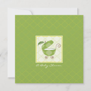 Green Apple Baby Carriage Shower Invitation Kaart