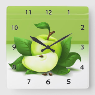 Green Apple Clock Vierkante Klok