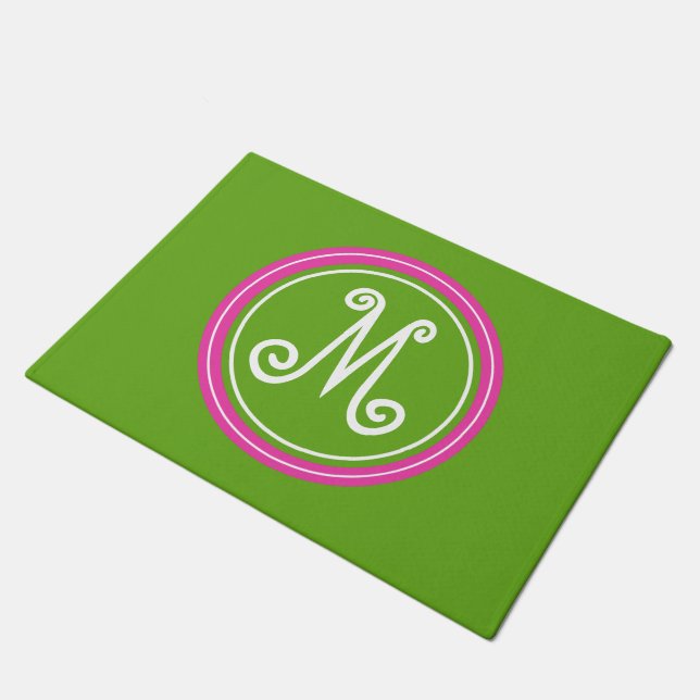 Green Apple en Diva Pink Monogram Deurmat (Schuin)