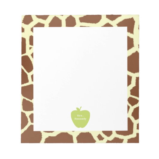 Green Apple Giraffe Teacher Notitieblok (Voorkant)
