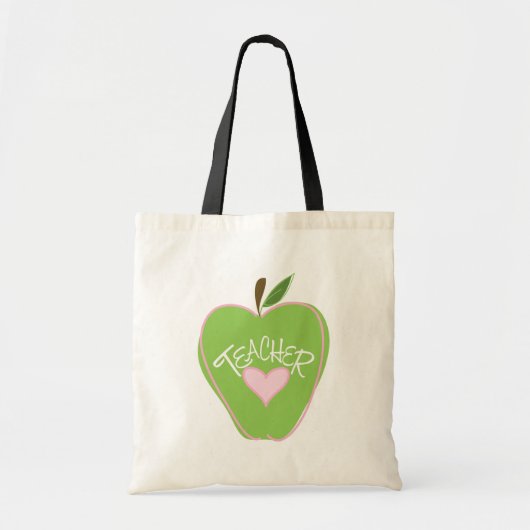 Green Apple & Heart Teacher Bag Tote Bag (Voorkant)