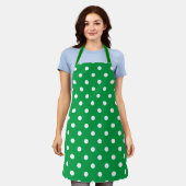 Green apron with white polka dots, displayed flat  schort (Gedragen)