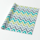 Green Aqua Gray Zigzags Ikat Pattern Cadeaupapier (Uitgerold)
