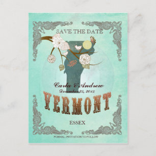 Green Aqua Save the Date - VT Map with Lovely Bird Aankondigingskaart