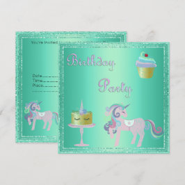 Green Aqua Unicorn Cake BIRTHDAY PARTY Kaart