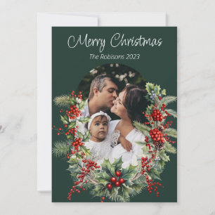 Green Arch Holly Tree Photo Christmas Carte de Noë