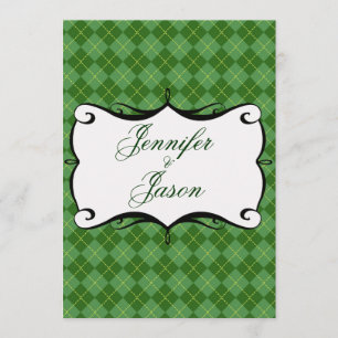 Green Argyle Diamond Pattern Wedding Invitting Kaart