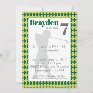 Green Argyle Golf Birthday Invitation Kaart