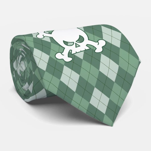Green Argyle Skull Stropdas (Opgerold)