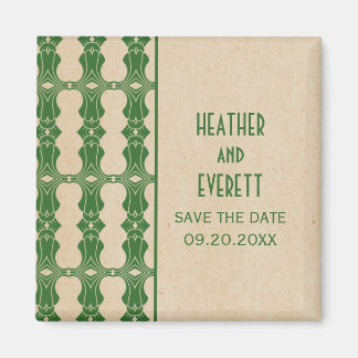 Green Art Deco Border Save the Date Magnet Magneet