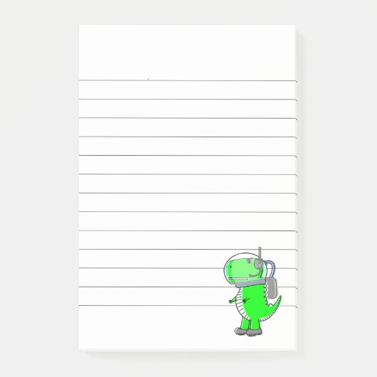 Green Astronaut Dinosaur Drawing Lined Post-it® Notes (Voorkant)