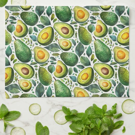 Green Avocado and Herb Kitchen Towel Theedoek (Gevouwen)