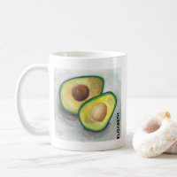 Green Avocado Cut in Half Waterverf
